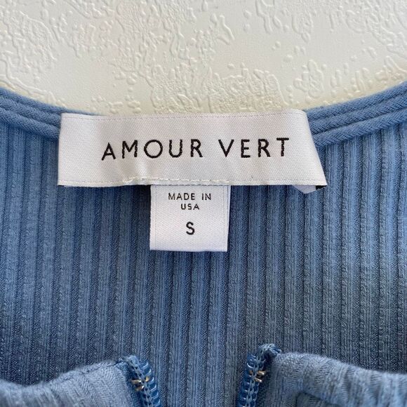 Amour Vert Blue Ribbed Zip Up Jacket Women’s Small Made in USA - Picture 3 of 5